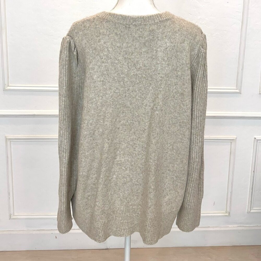 Frye & Co Tie‎ Neck Chunky Knit Sweater | Oatmeal Beige 2X | Cozy Boho Pullover - Picture 4 of 6